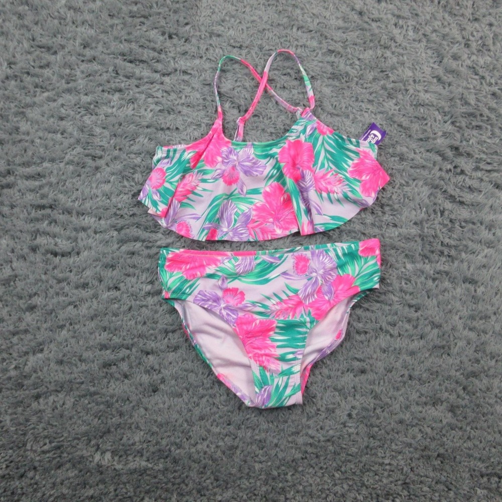Sugar & Jade Swimsuit Girls XL 16/18 Lovely Lavender Floral Ruffle Bikini NWT